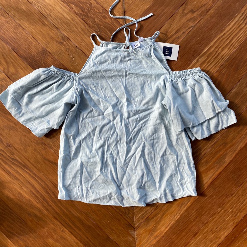 Soft Denim Cold Shoulder Top